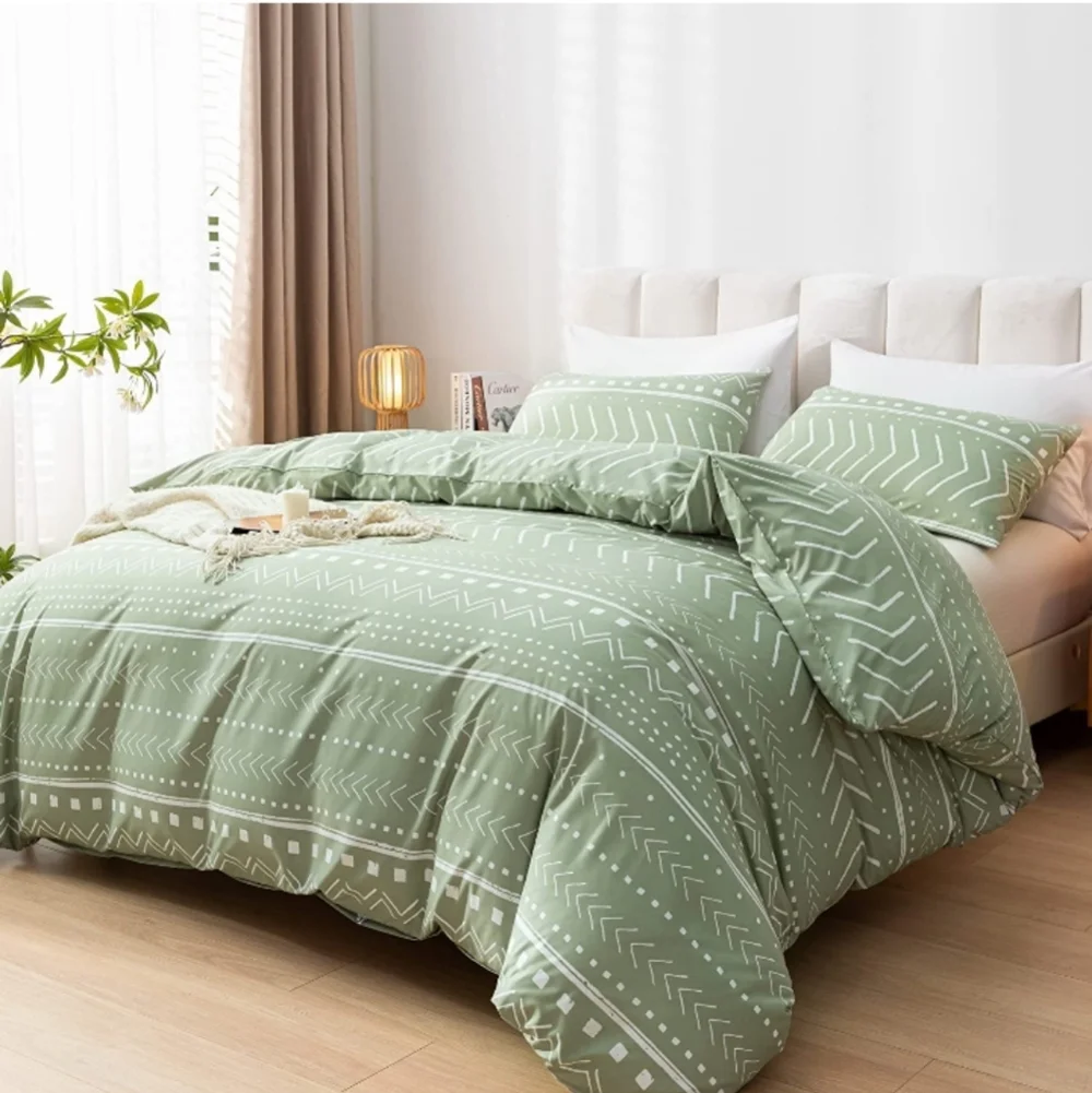 Boho Aztec Sage Green Twin Quilt Set – Soft Microfiber Bedding